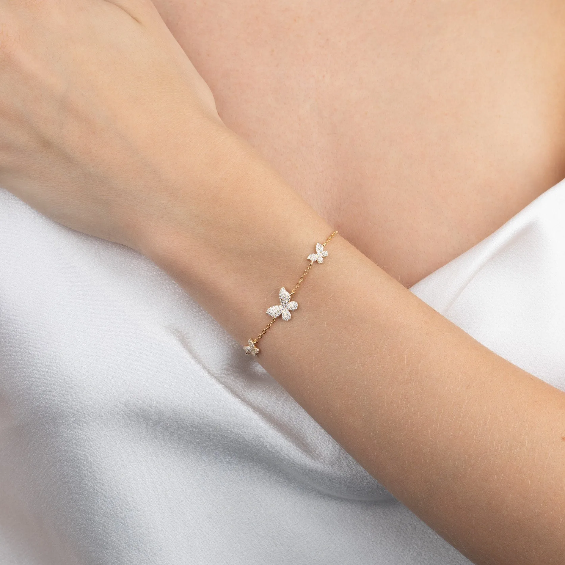 Pavé Triple Butterfly Bracelet sold by Adina Eden's product image thumbnail 5