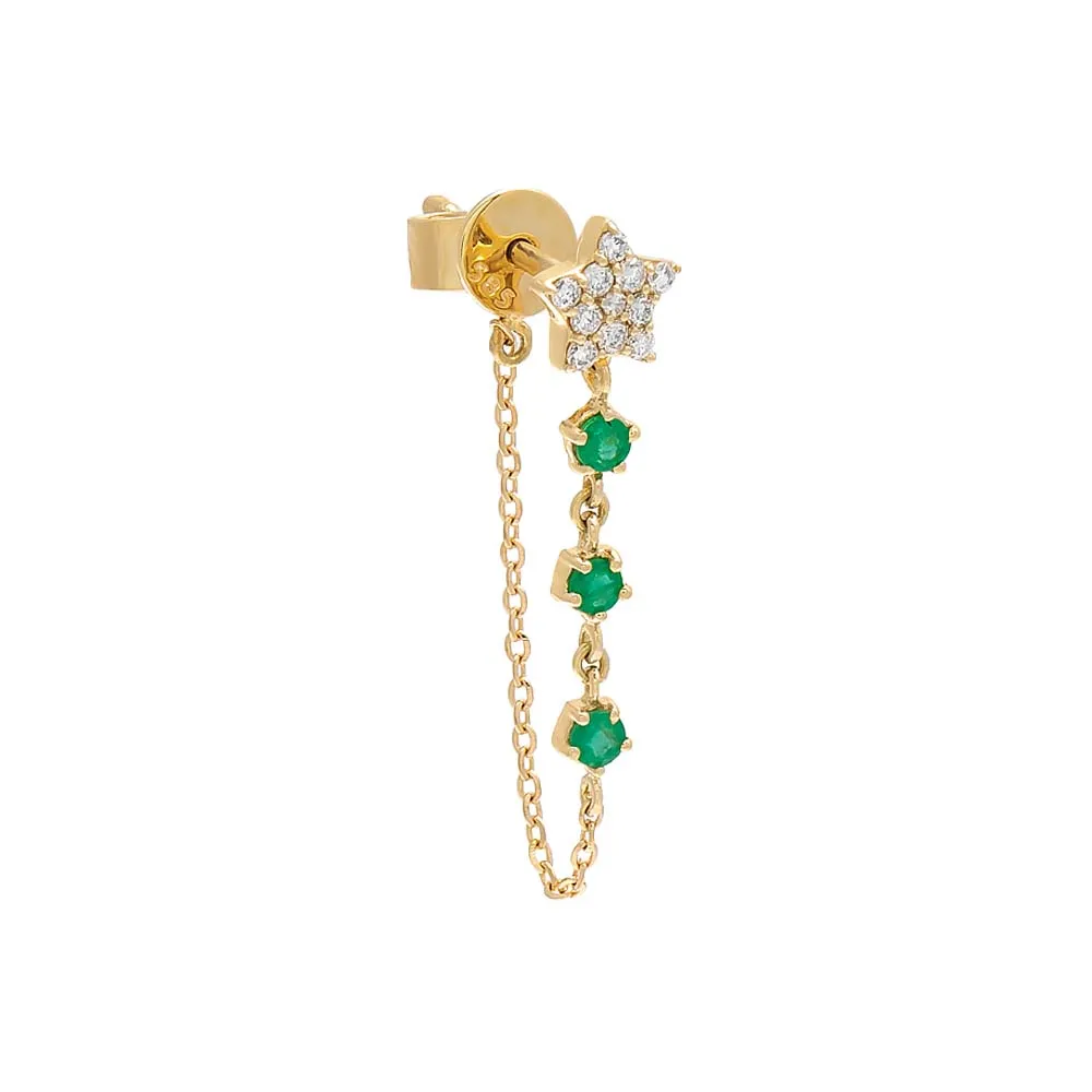 Diamond Star X Gemstones Chain Stud Earring 14K sold by Adina Eden's product image thumbnail 3