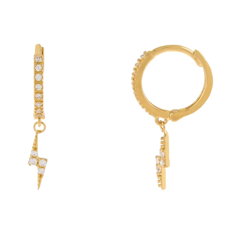 CZ Lightning Bolt Huggie Earring 14K sold by Adina Eden's