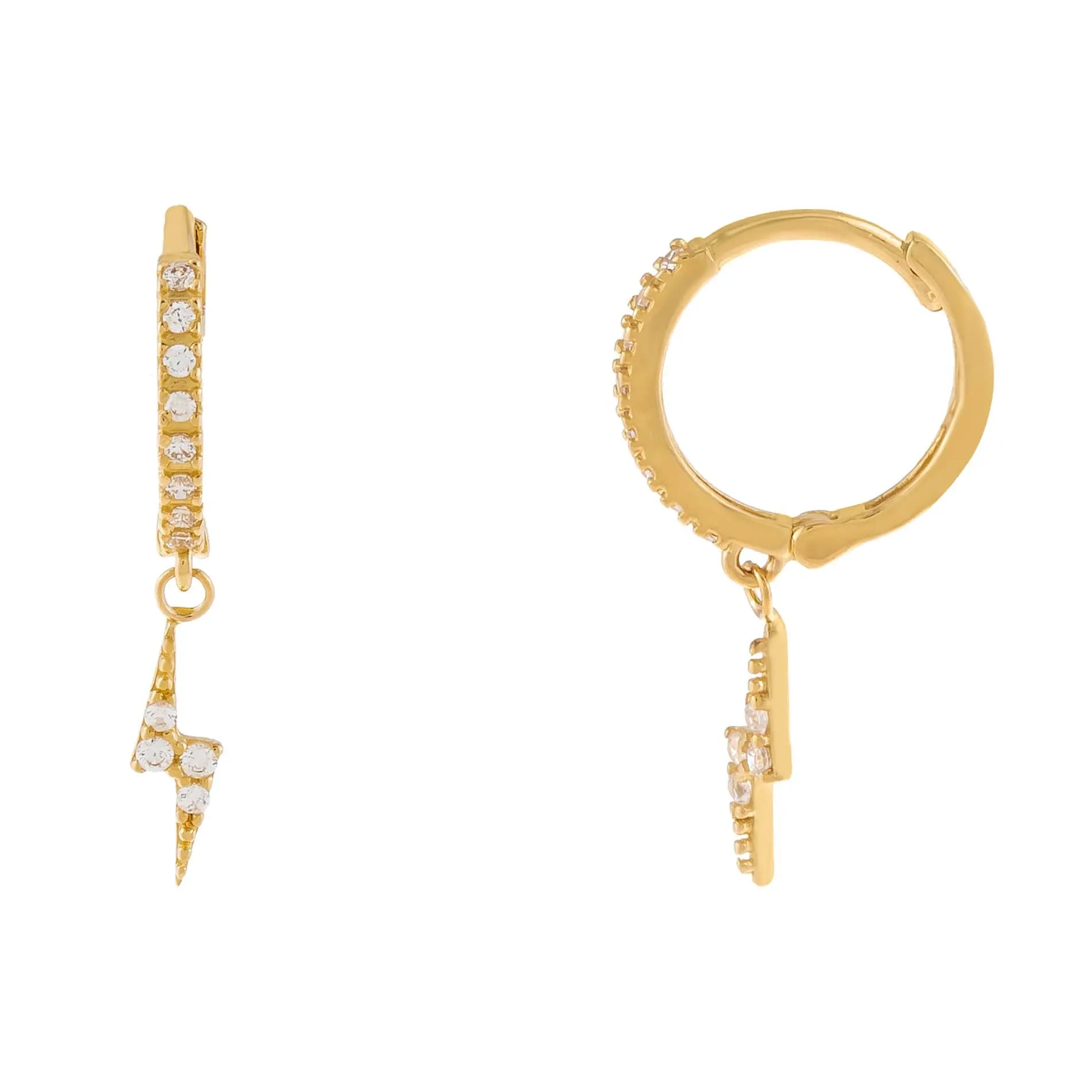 CZ Lightning Bolt Huggie Earring 14K sold by Adina Eden's
