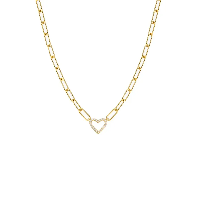 Pave Open Heart Paperclip Necklace sold by Adina Eden's