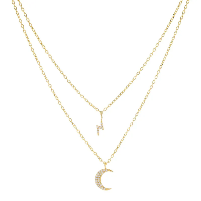 Pavé Crescent X Bolt Necklace Combo Set sold by Adina Eden's