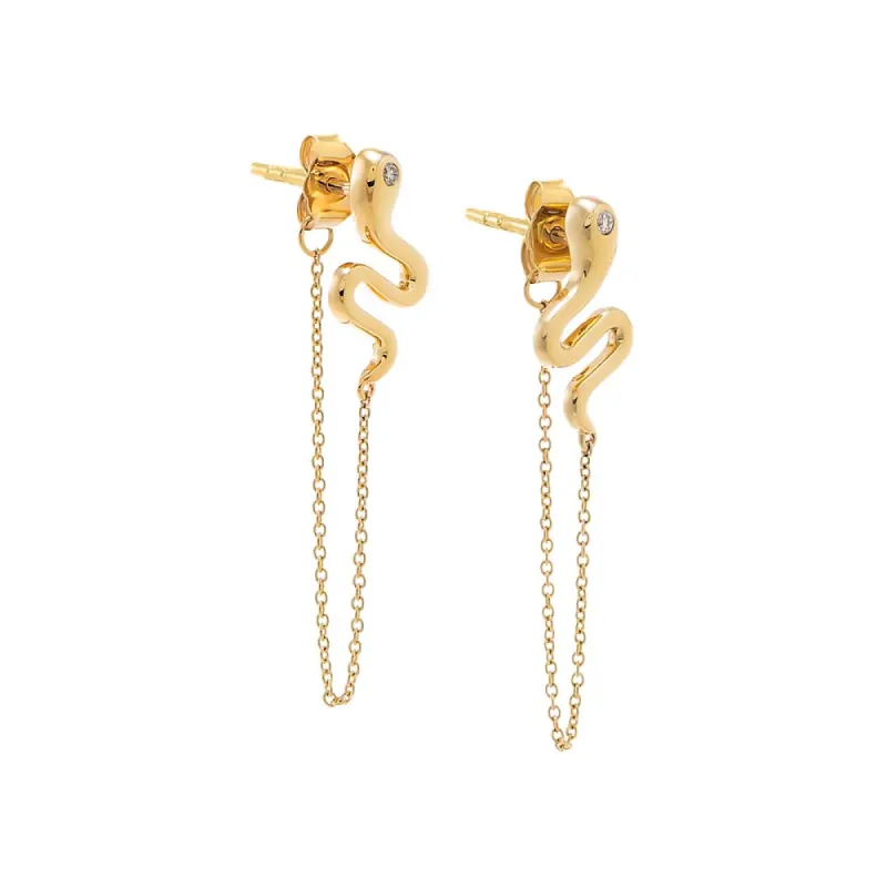 Diamond Snake Front Back Chain Stud Earring 14K sold by Adina Eden's