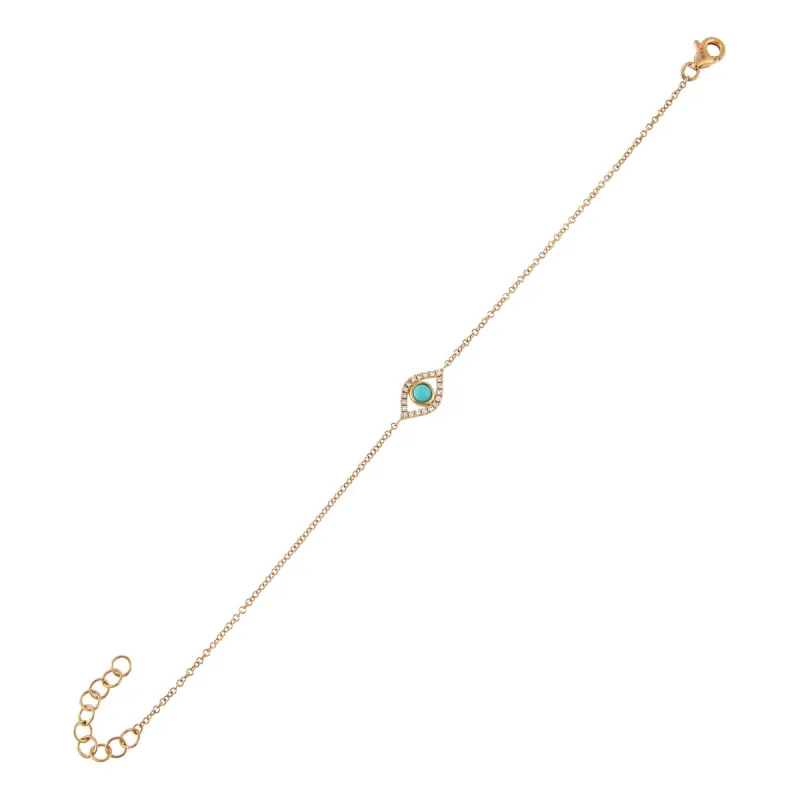 Turquoise Evil Eye Bracelet 14K sold by Adina Eden's