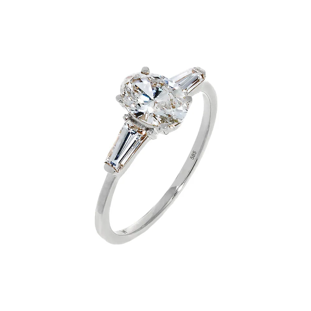 Lab Grown Diamond Oval Cut Tapered Baguette Engagement Ring 14K sold by Adina Eden's product image thumbnail 3