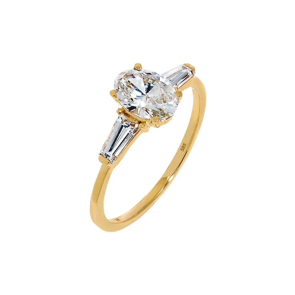 Lab Grown Diamond Oval Cut Tapered Baguette Engagement Ring 14K sold by Adina Eden's