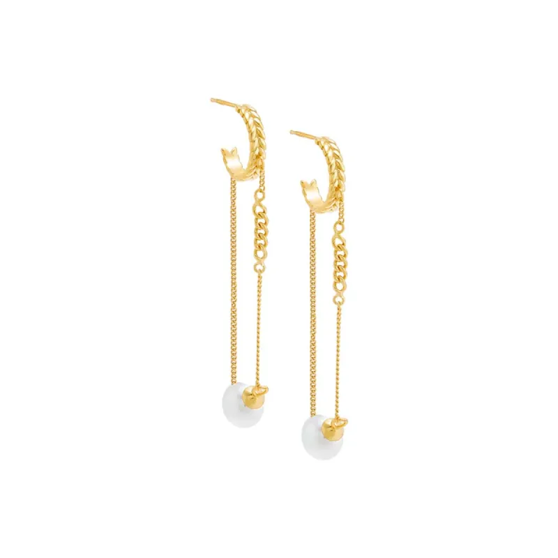 Pearl Chain Drop Hoop Earring sold by Adina Eden's