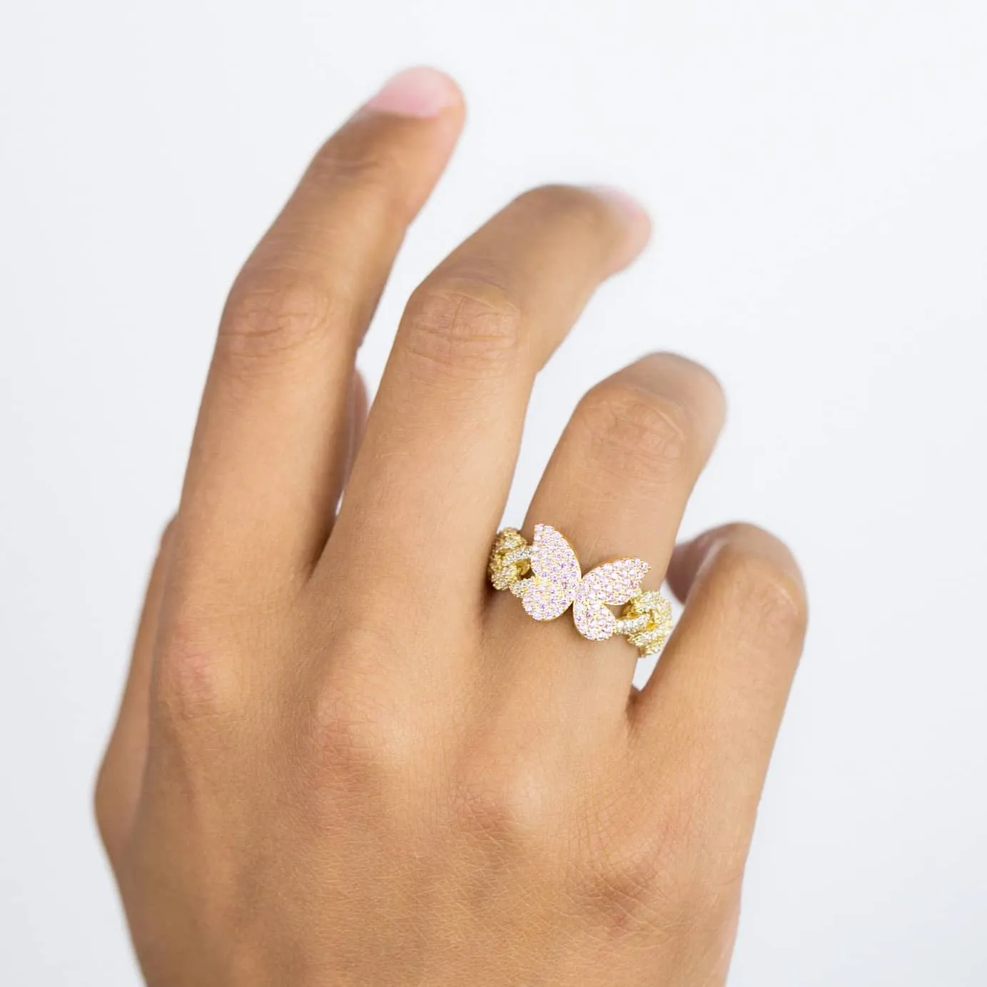 Pink Pavé Butterfly Chain Link Ring sold by Adina Eden's product image thumbnail 2