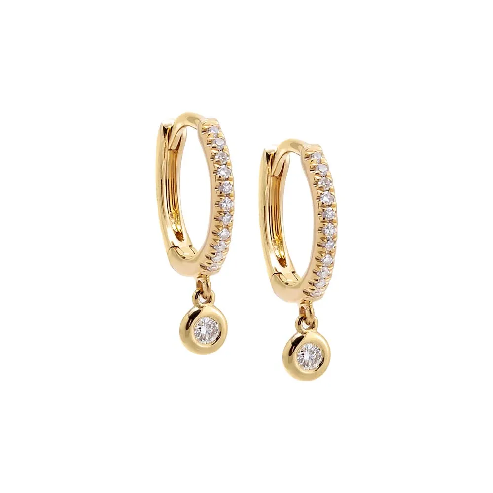 Dangling Diamond Bezel Huggie Earring 14K sold by Adina Eden's