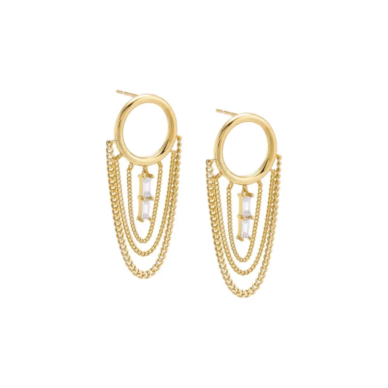 Dangling Chain X Baguette Stud Earring sold by Adina Eden's
