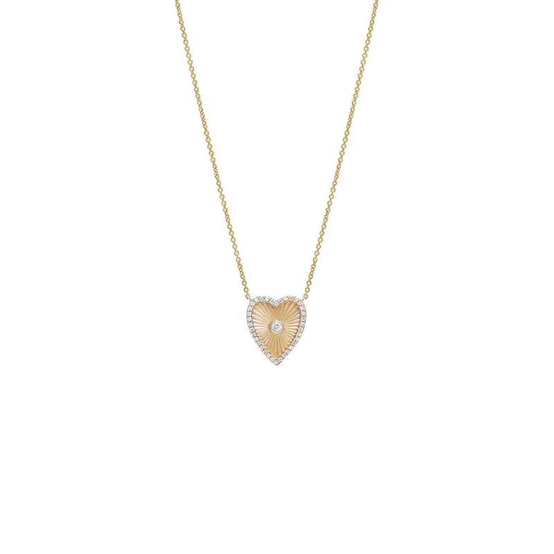 Pave Diamond Outline Ridged Heart Necklace 14K sold by Adina Eden's