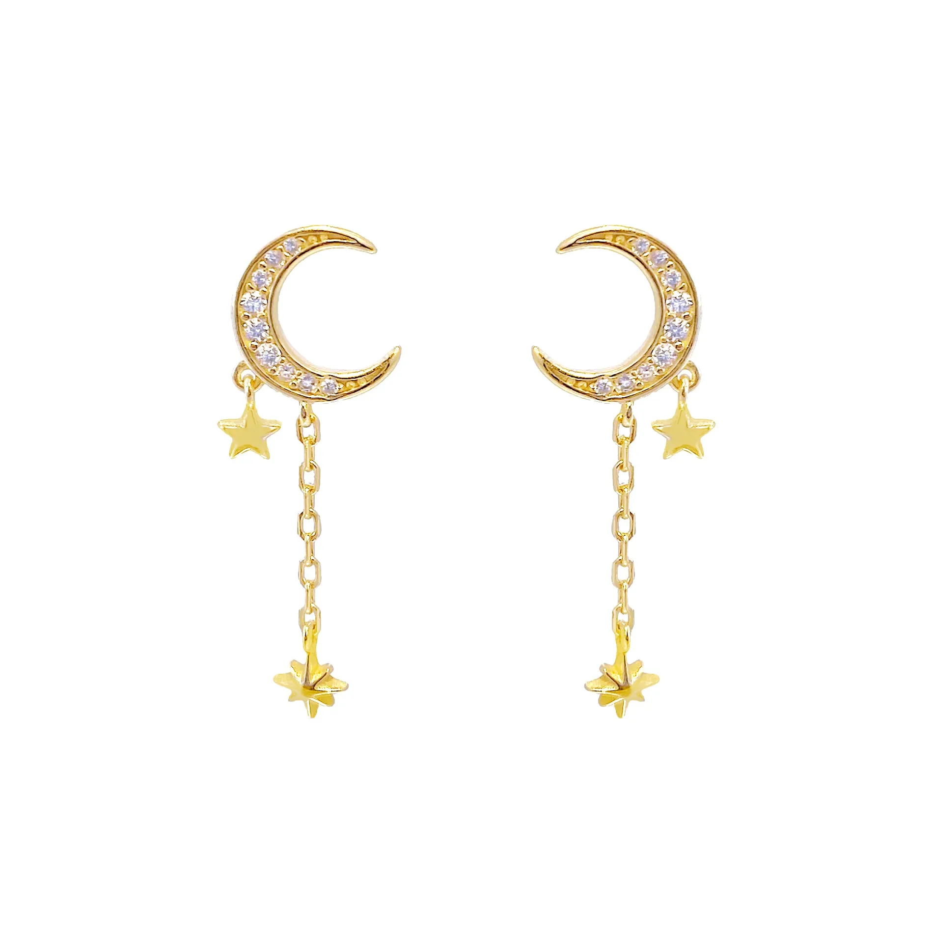 CZ Crescent Chain Drop Stud Earring sold by Adina Eden's