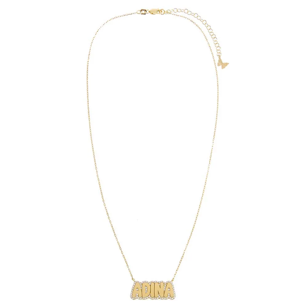 Pave Outlined Bubble Nameplate Necklace sold by Adina Eden's product image thumbnail 3