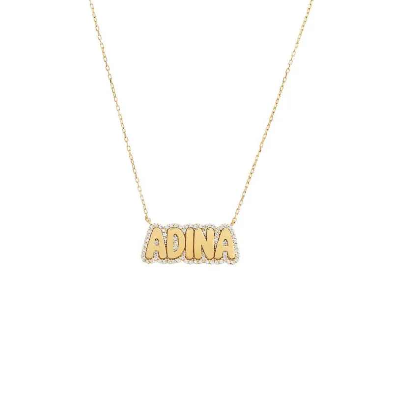 Pave Outlined Bubble Nameplate Necklace sold by Adina Eden's