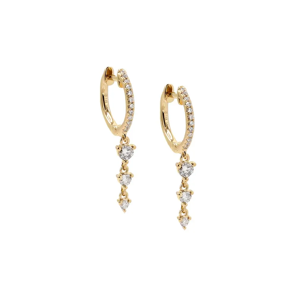 Diamond Triple Dangling Drop Huggie Earring 14K sold by Adina Eden's