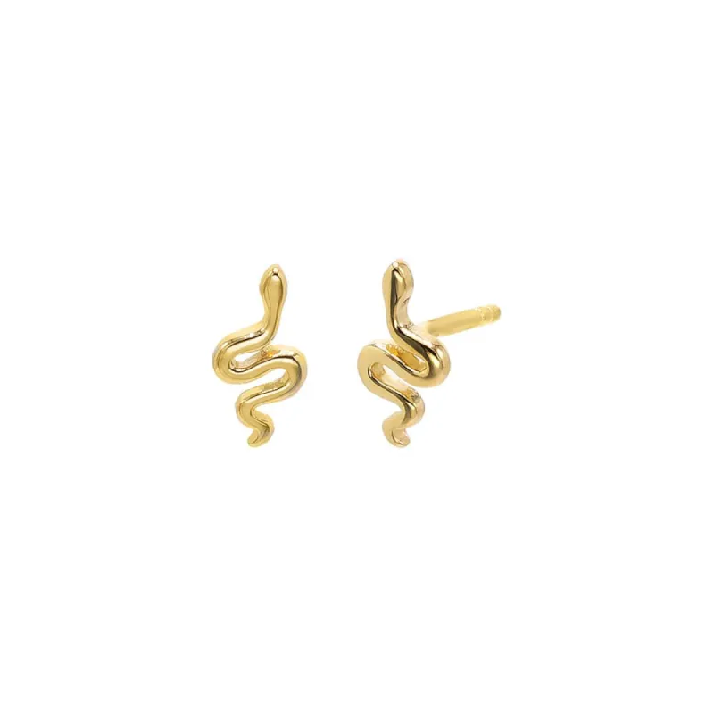 Tiny Solid Snake Stud Earring 14K sold by Adina Eden's