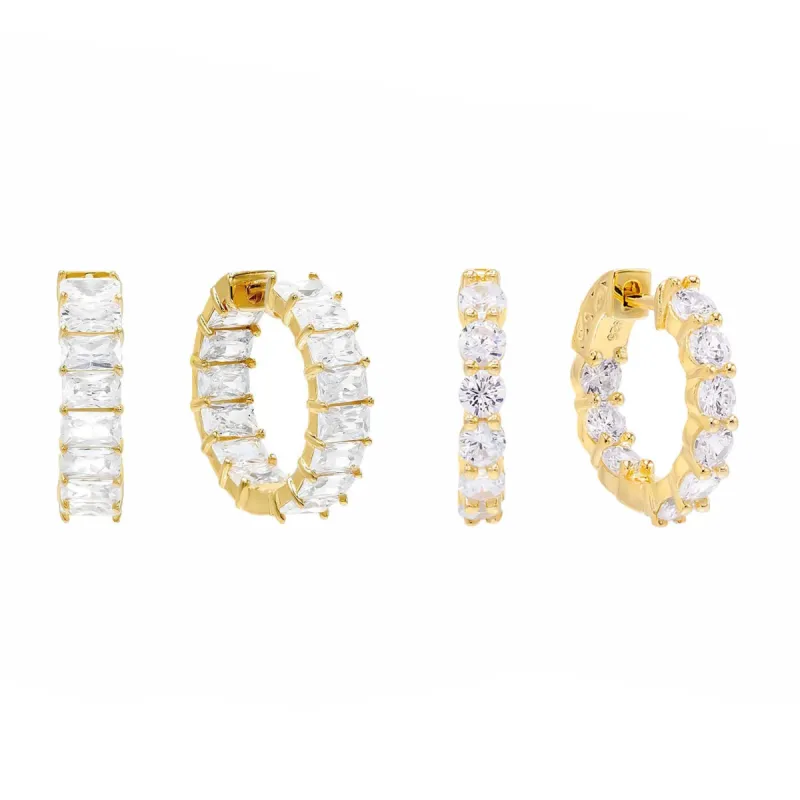 Baguette X Round Hoop Earring Combo Set sold by Adina Eden's