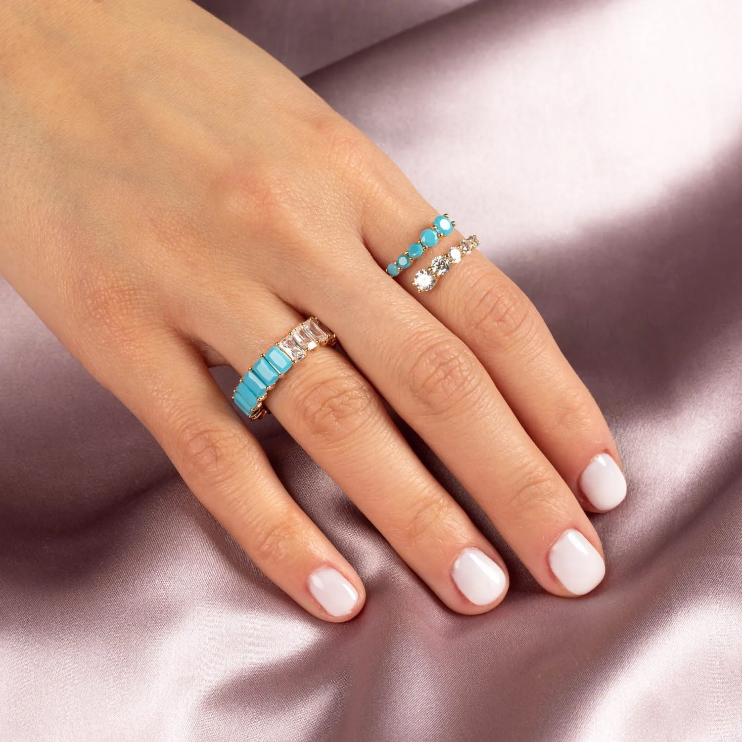 Turquoise X CZ Baguette Eternity Ring sold by Adina Eden's product image thumbnail 2
