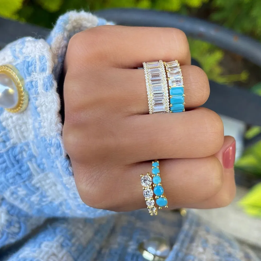 Turquoise X CZ Baguette Eternity Ring sold by Adina Eden's product image thumbnail 4