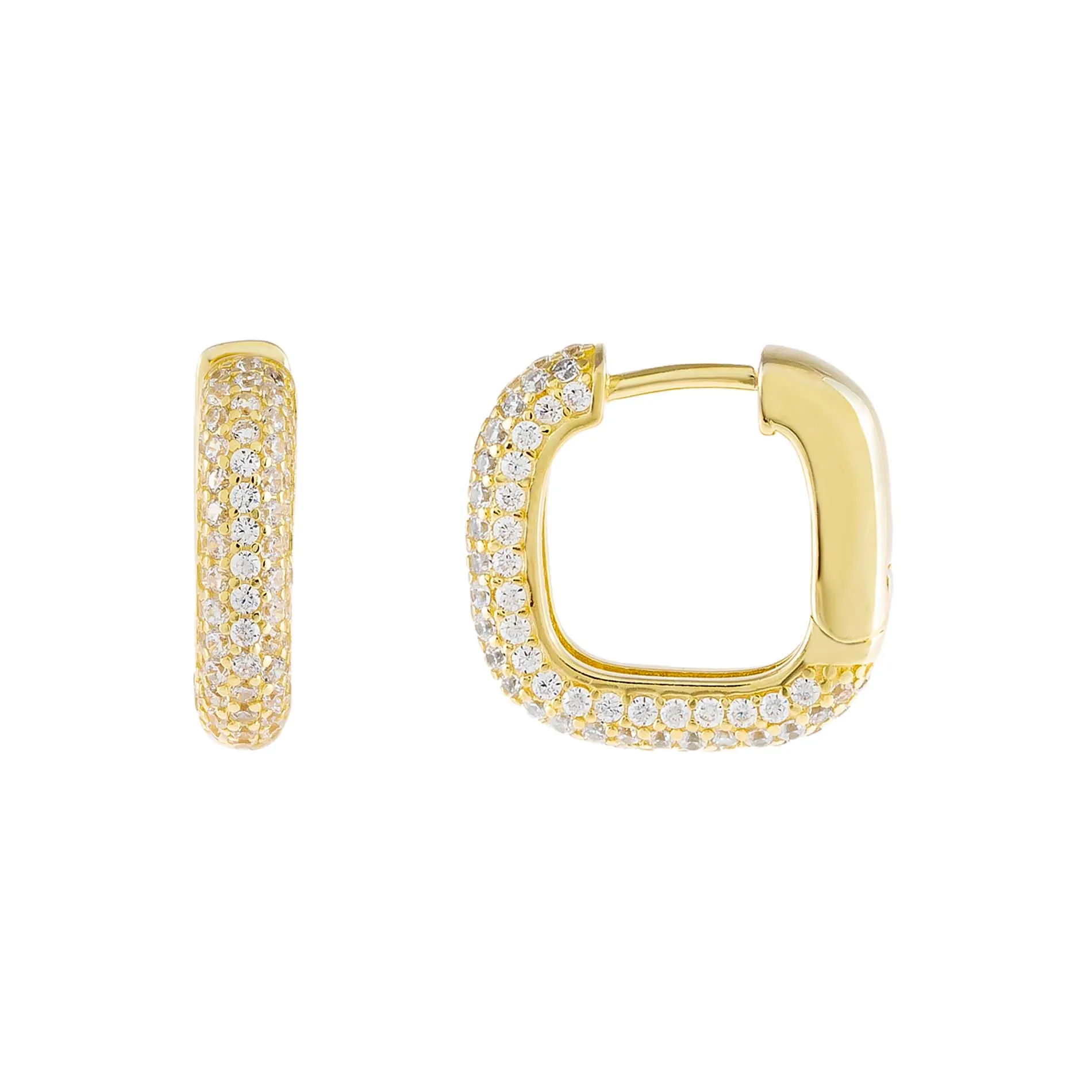 Pavé Round Square Huggie Earring sold by Adina Eden's