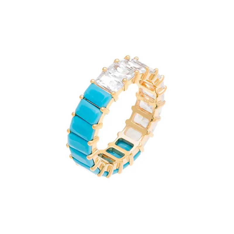 Turquoise X CZ Baguette Eternity Ring sold by Adina Eden's