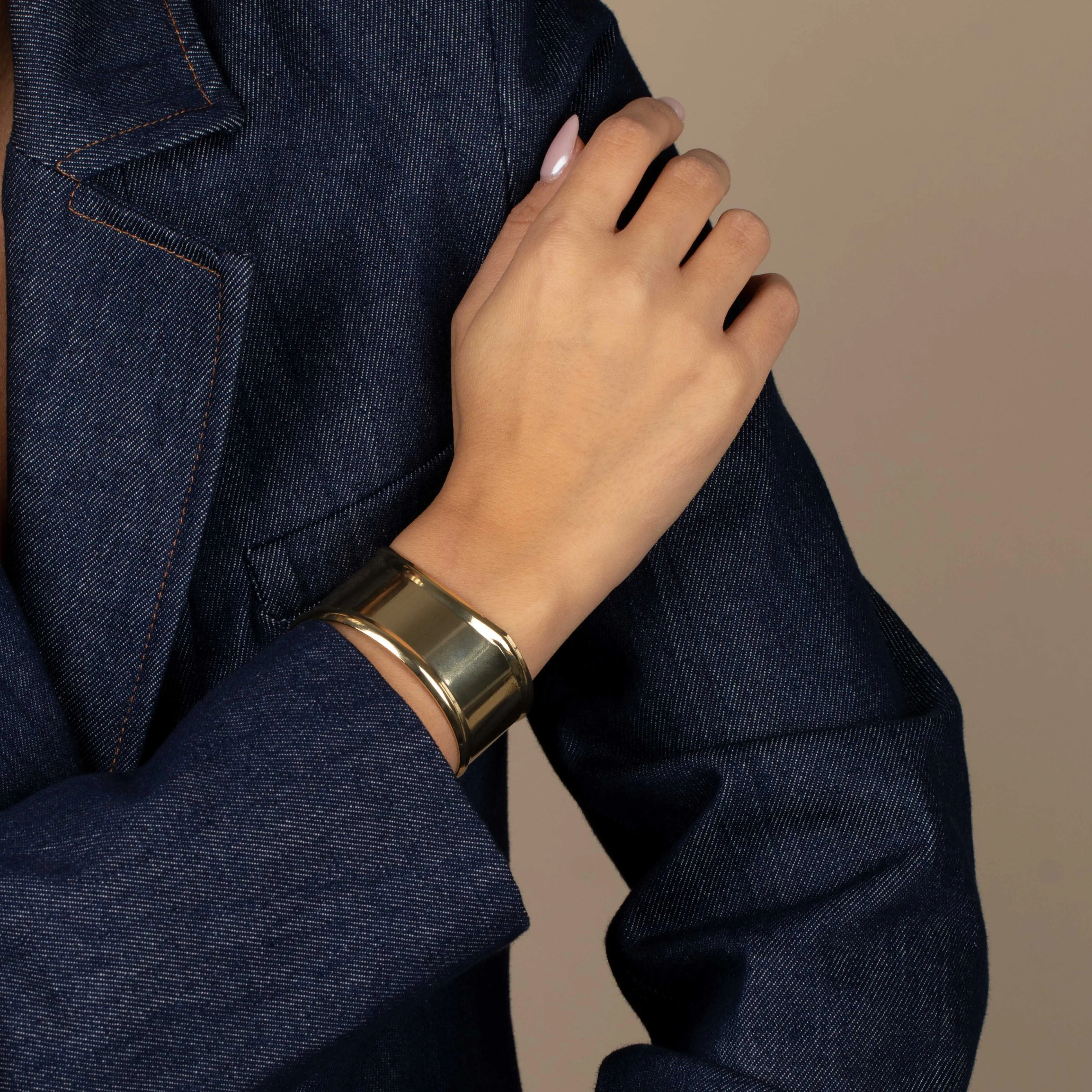 Solid Indented Curved Wide Bangle Bracelet sold by Adina Eden's product image thumbnail 2