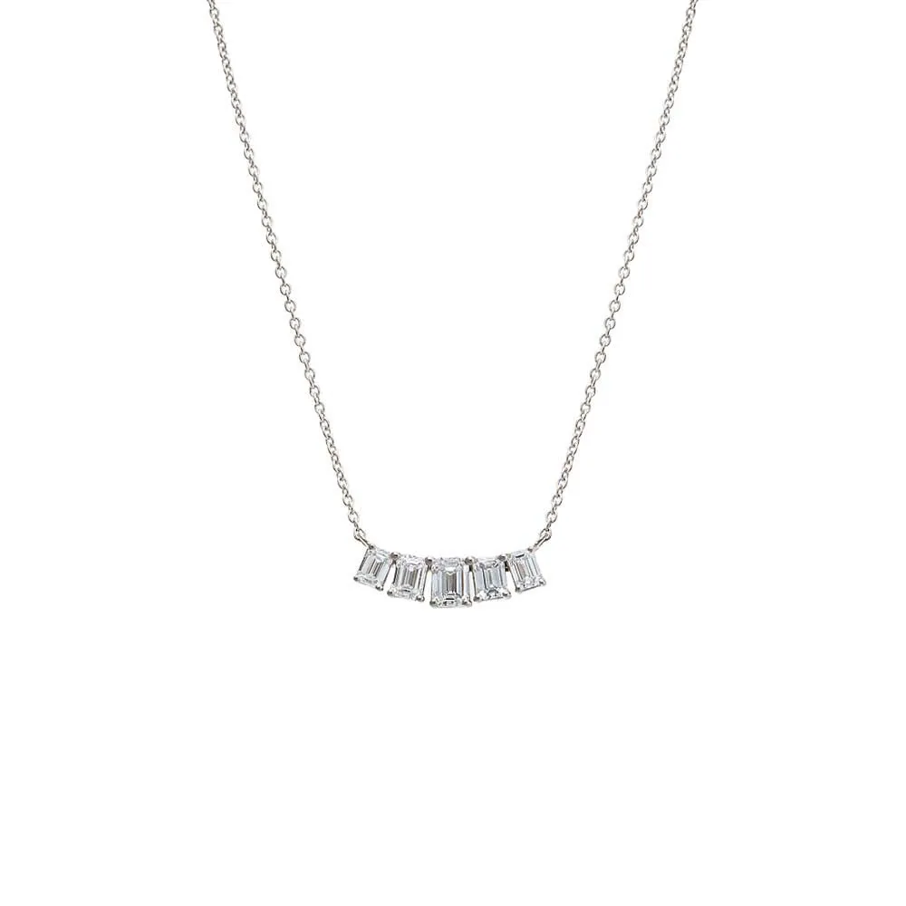 Lab Grown Diamond Emerald Cut Curved Bar Necklace 14K sold by Adina Eden's