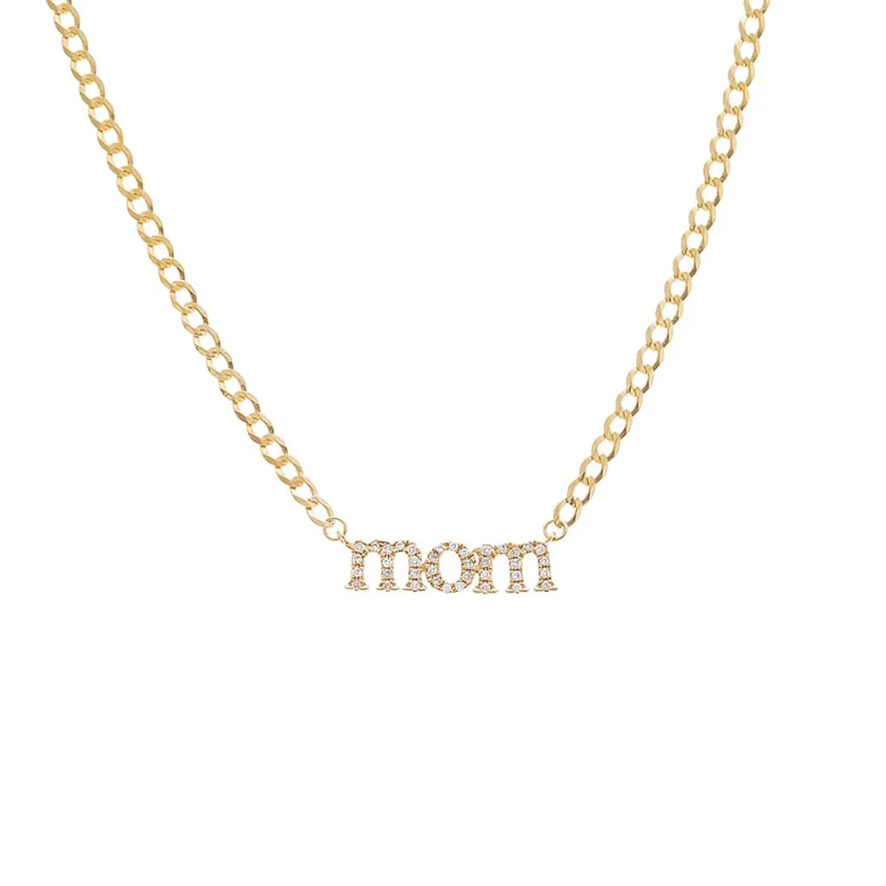 Diamond Pave Mom Lowercase Necklace 14K sold by Adina Eden's