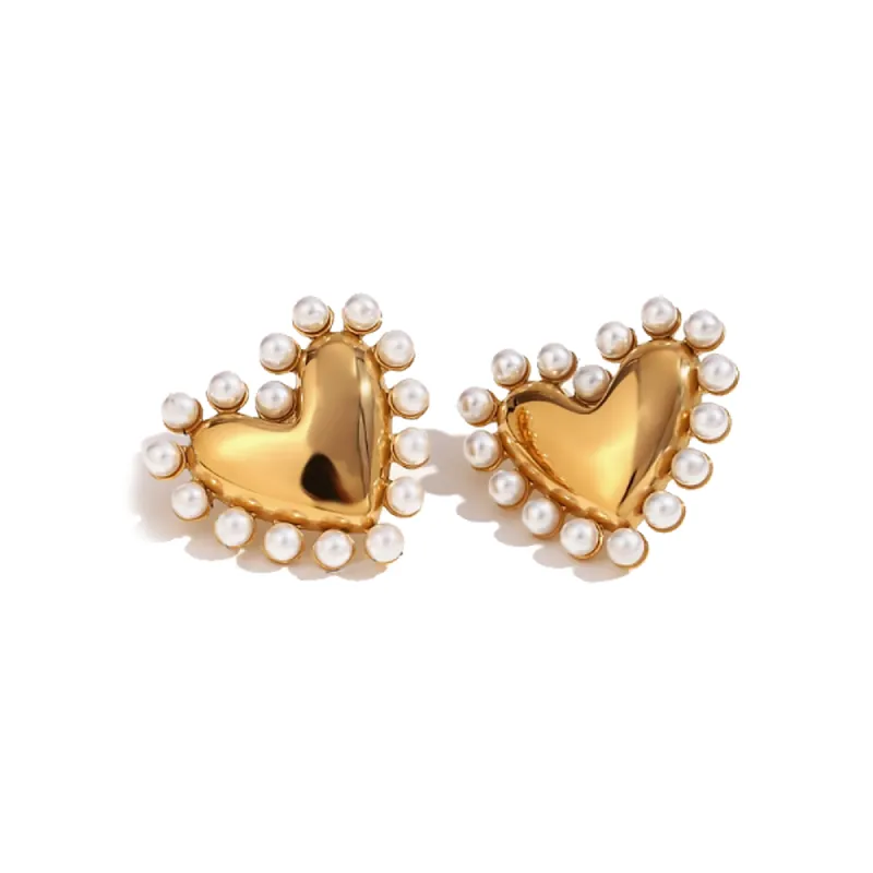 Pearl Rimmed Heart Stud Earring sold by Adina Eden's