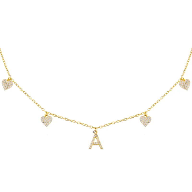 Pavé Initial Multi Heart Necklace sold by Adina Eden's