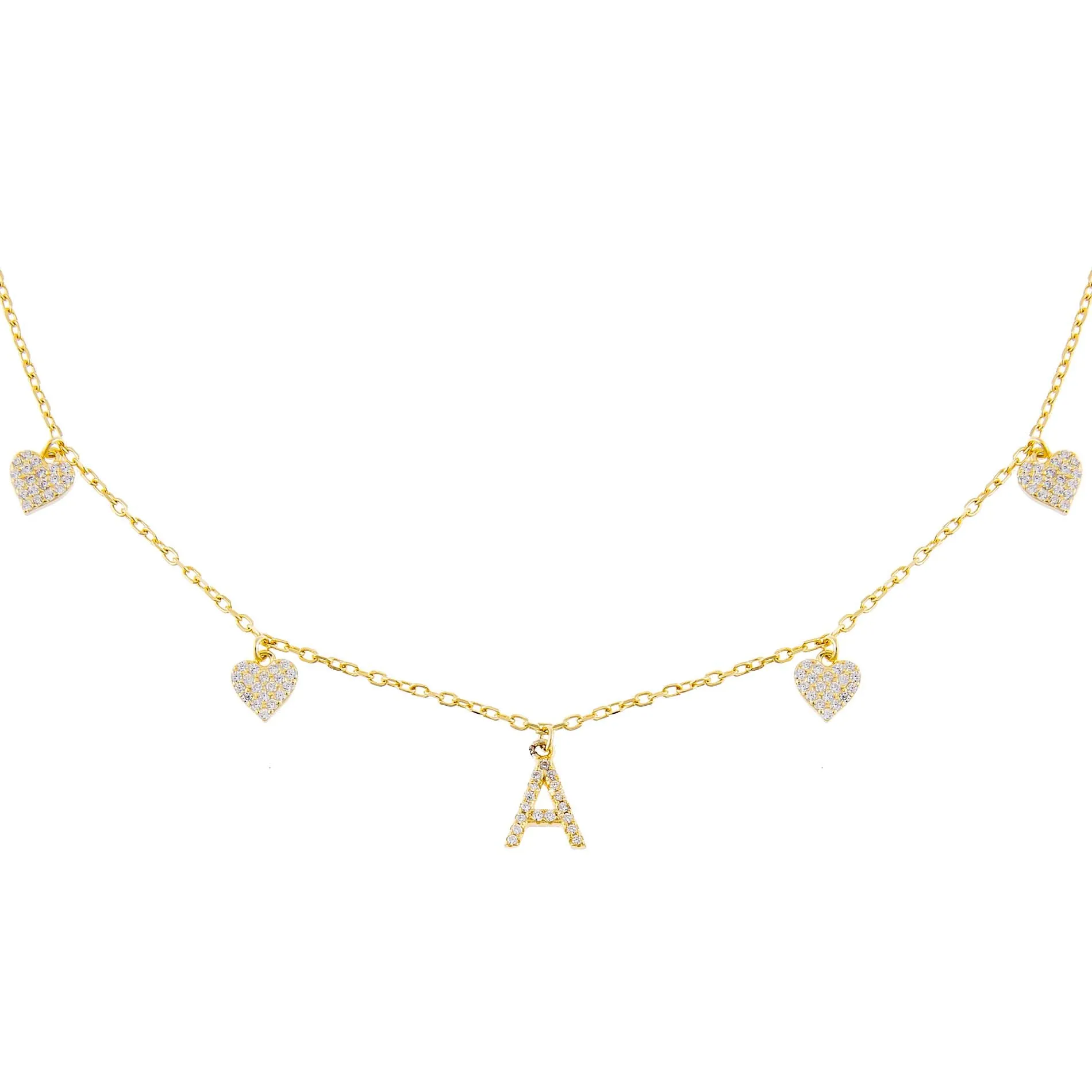 Pavé Initial Multi Heart Necklace sold by Adina Eden's