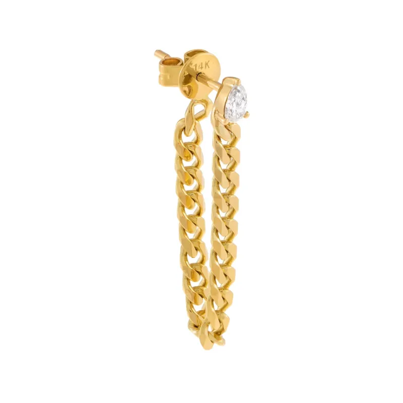 Diamond Teardrop Cuban Chain Stud Earring 14K sold by Adina Eden's
