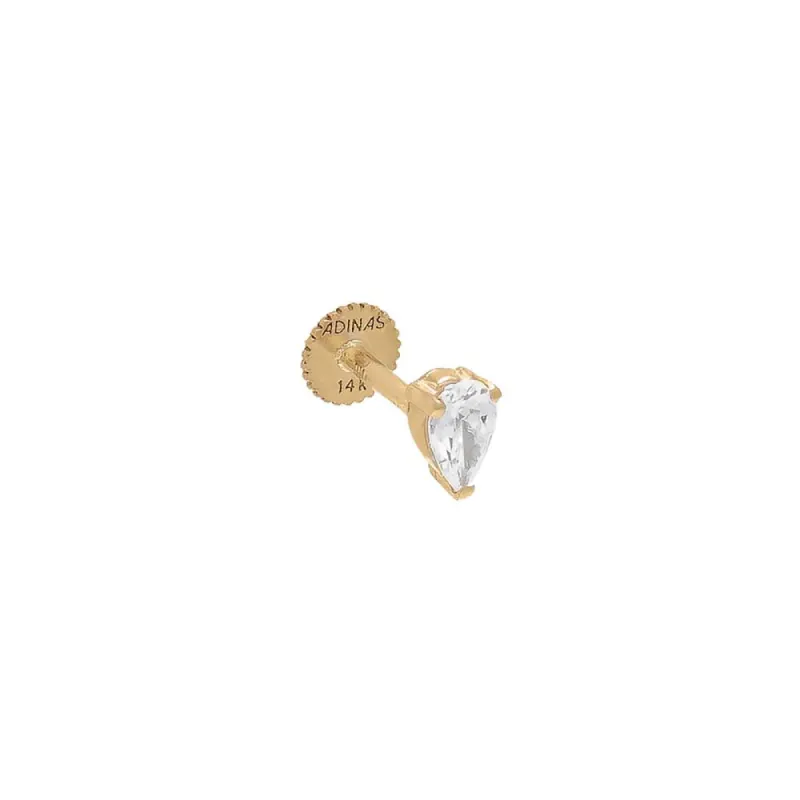 CZ Pear Stone Threaded Stud Earring 14K sold by Adina Eden's