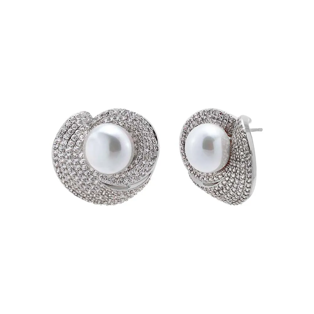 Pave Looped Pearl Stud Earring sold by Adina Eden's product image thumbnail 2