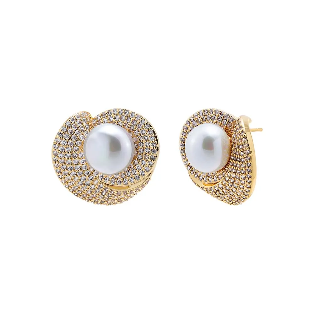 Pave Looped Pearl Stud Earring sold by Adina Eden's