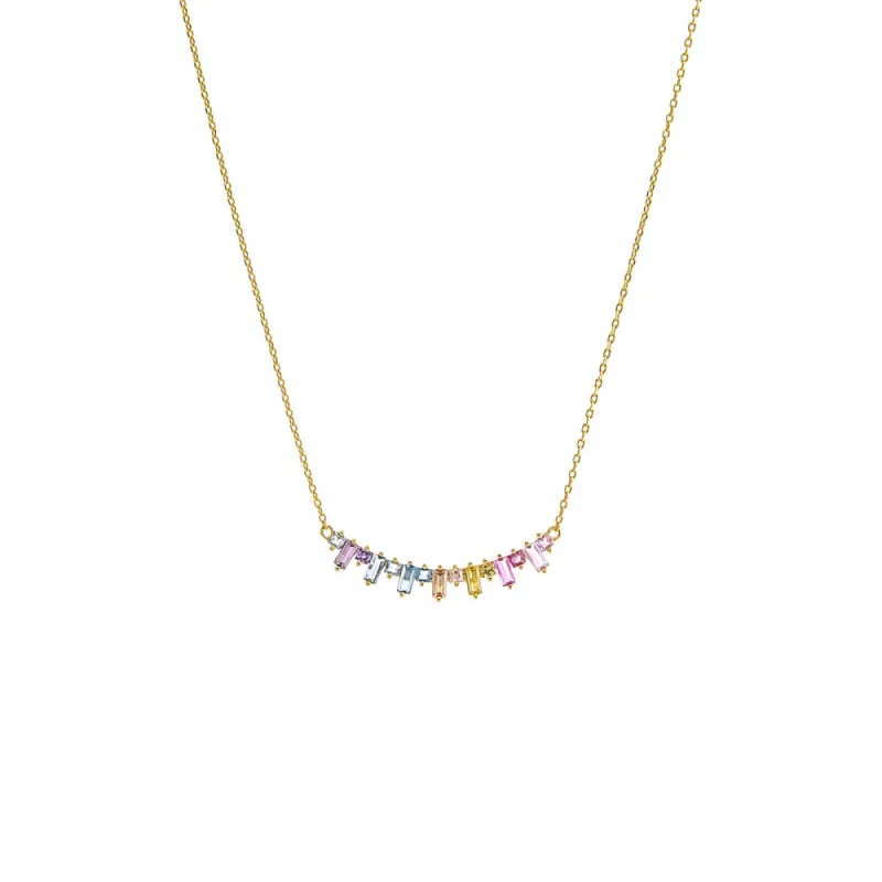 Multi Colored Solitaire X Baguette Bar Necklace sold by Adina Eden's