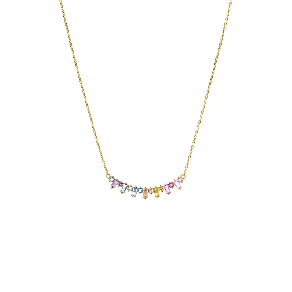 Multi Colored Solitaire X Baguette Bar Necklace sold by Adina Eden's
