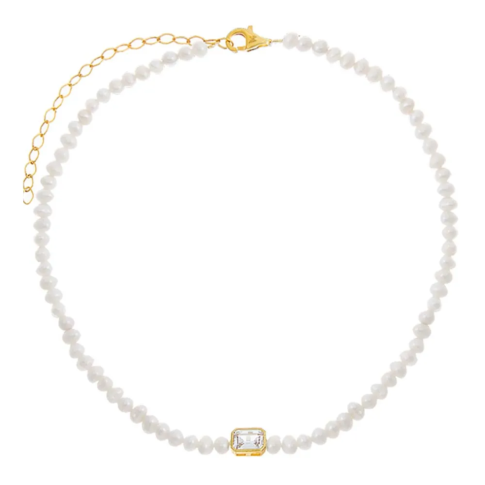 CZ Emerald Bezel Pearl Choker sold by Adina Eden's product image thumbnail 2