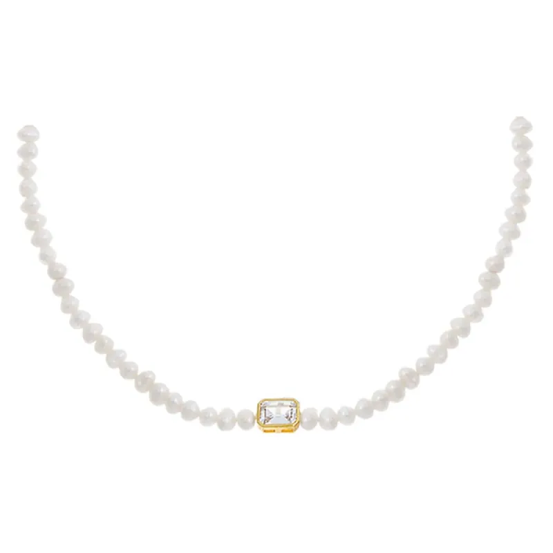 CZ Emerald Bezel Pearl Choker sold by Adina Eden's