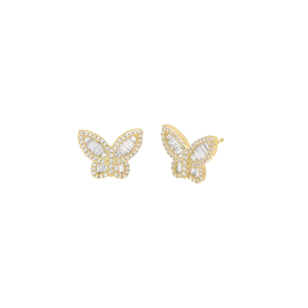 Pavé X Baguette Butterfly Stud Earring sold by Adina Eden's