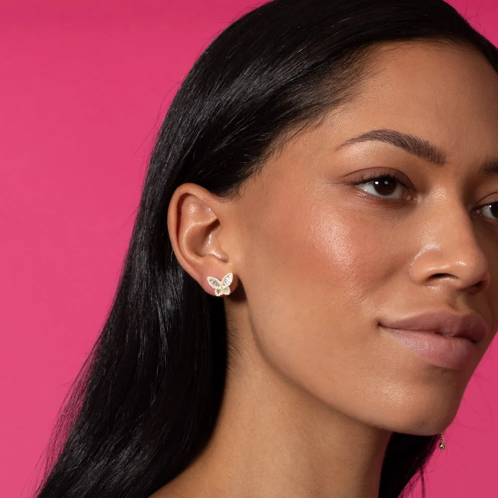 Pavé X Baguette Butterfly Stud Earring sold by Adina Eden's product image thumbnail 4