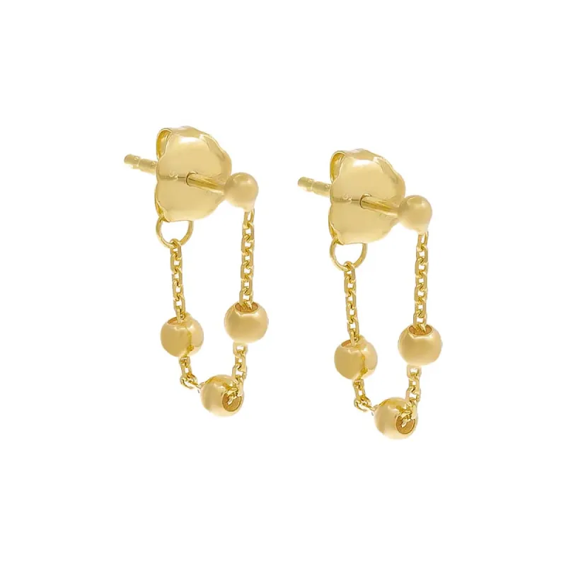Tiny Ball Stud Chain Front Back Stud Earring 14K sold by Adina Eden's