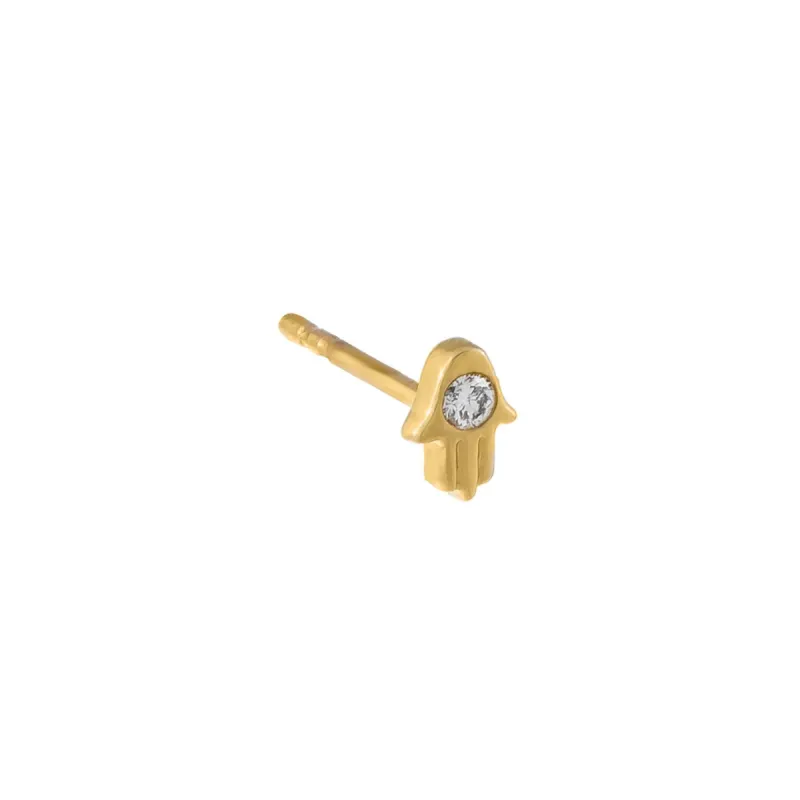 Diamond Mini Hamsa Stud Earring 14K sold by Adina Eden's