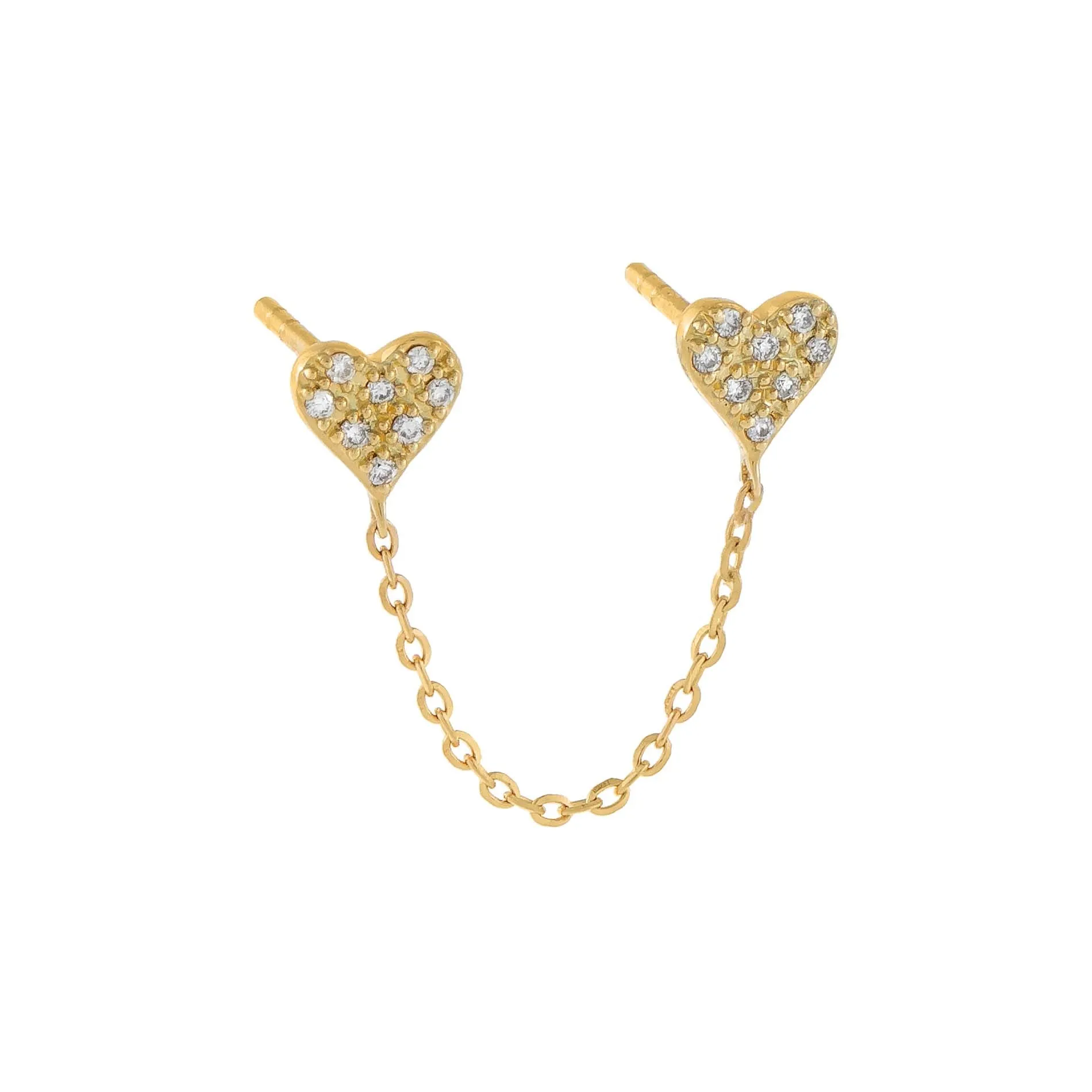 Diamond Pavé Mini Heart Chain Stud Earring 14K sold by Adina Eden's