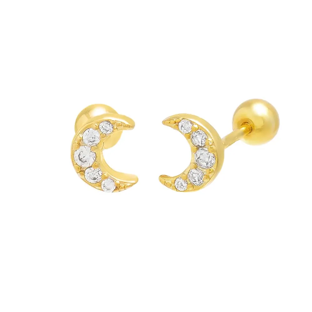Pavé Crescent Moon Threaded Ball Stud Earring sold by Adina Eden's