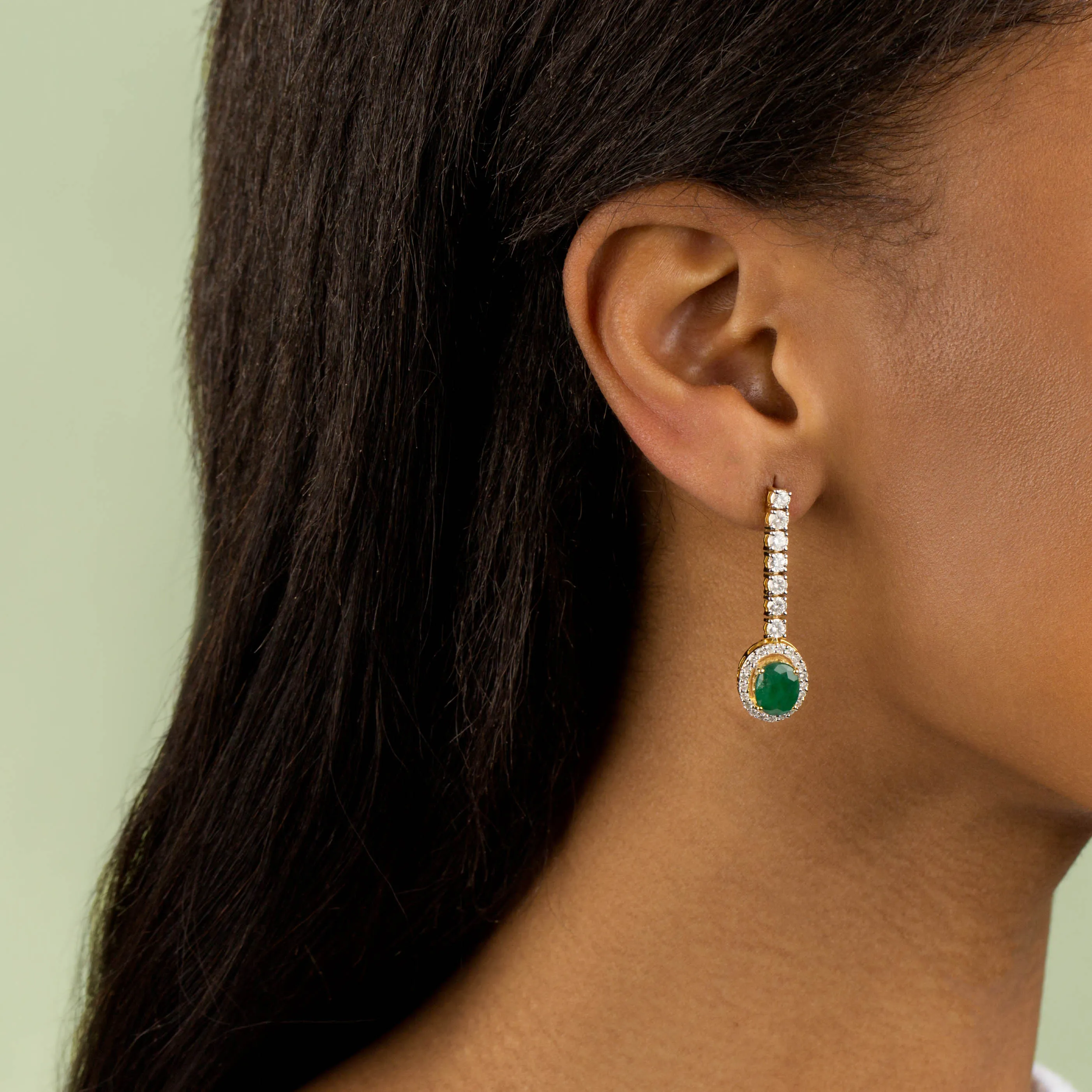 Diamond x Emerald Tennis Drop Stud Earring 14K sold by Adina Eden's product image thumbnail 2