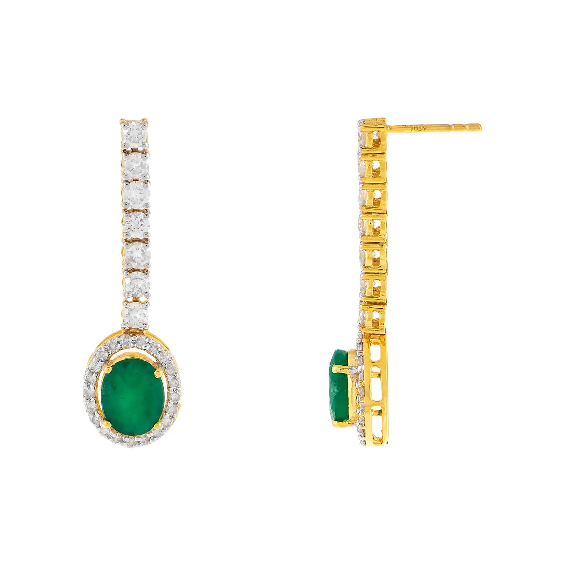 Diamond x Emerald Tennis Drop Stud Earring 14K sold by Adina Eden's