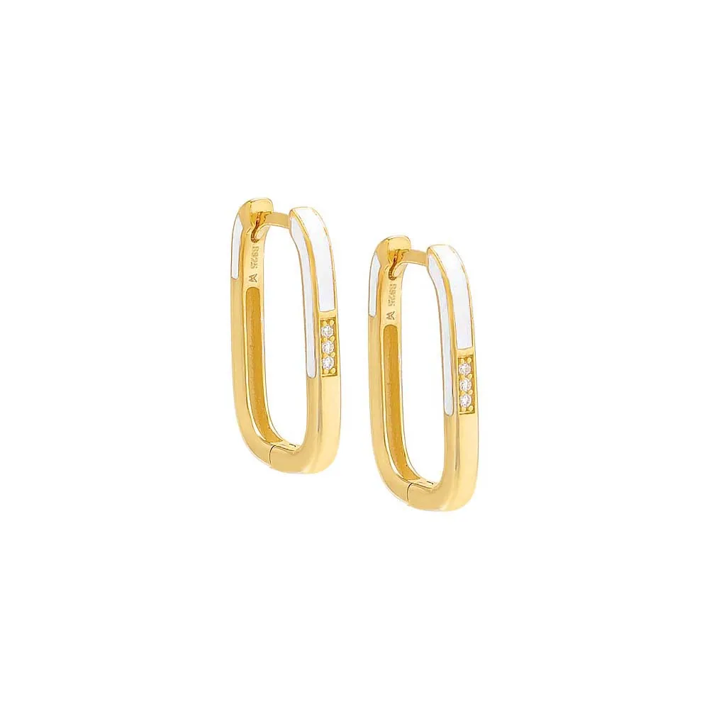 Colored Enamel x Pave Oval Shape Huggie Earring sold by Adina Eden's