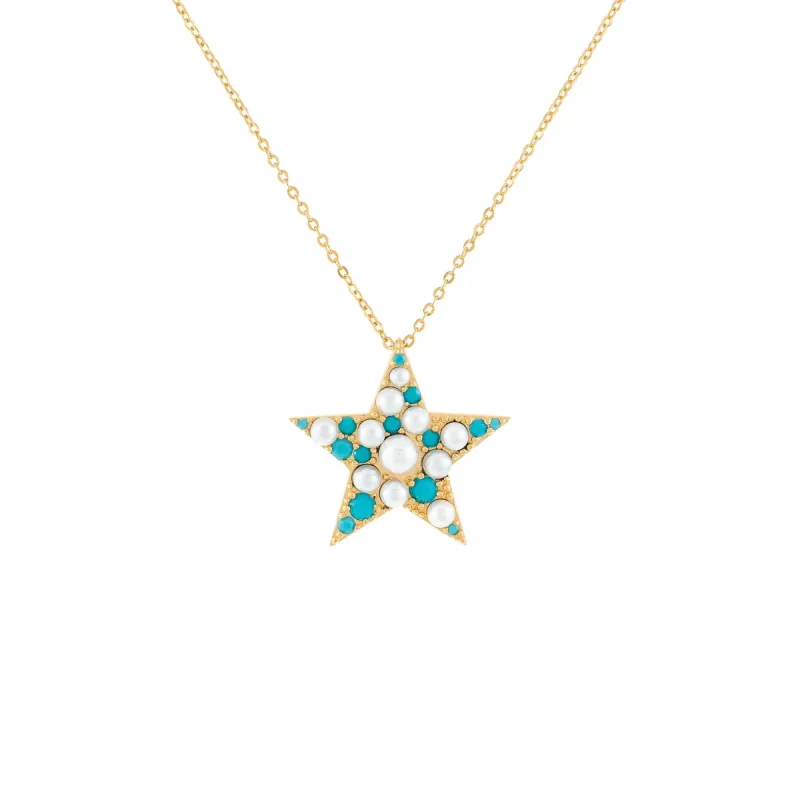 Pearl X Turquoise Star Necklace sold by Adina Eden's