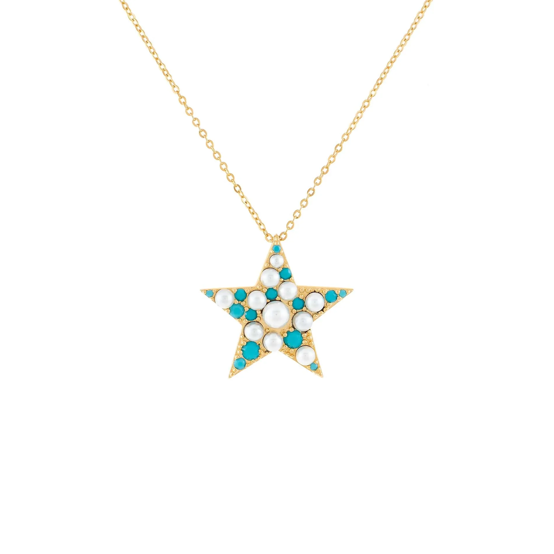 Pearl X Turquoise Star Necklace sold by Adina Eden's